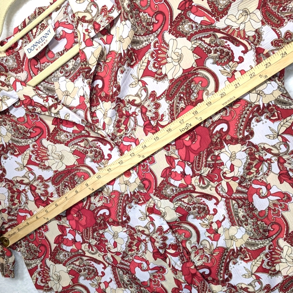 4/$75 Donnkenny Woman Floral Paisley Collared Blouse Lightweight Red White - Picture 7 of 7